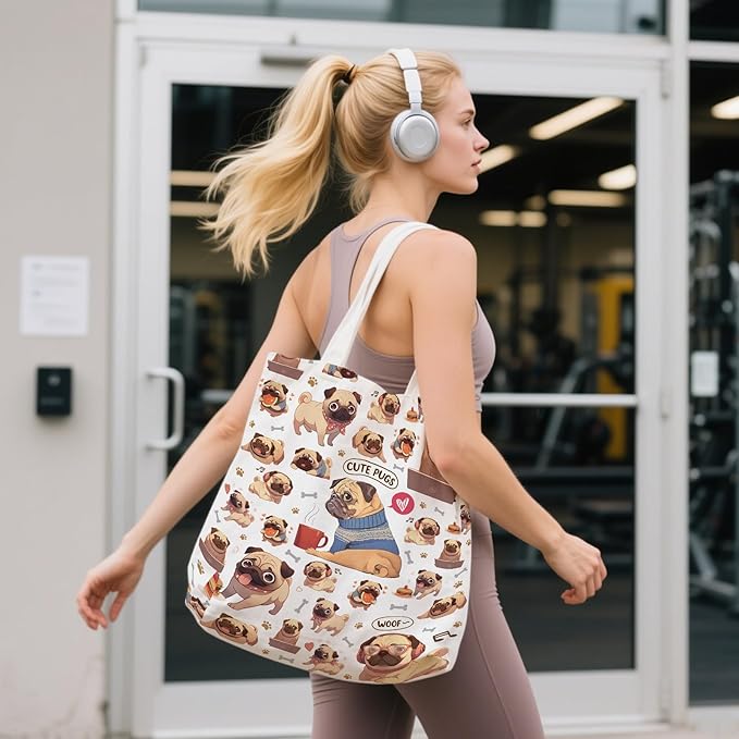 Aesthetic Canvas Tote Bag for Women - with Magnetic Snap Closure & Zipper Inner Pocket Reusable Bag for Shopping