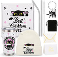 6 Pcs Cat Mom Gifts for Women Include Cute Cat Beanie 20 Oz Tumbler Greeting Cards Keychain Storage Bag Gift box for Birthdays Mother's Day Christmas