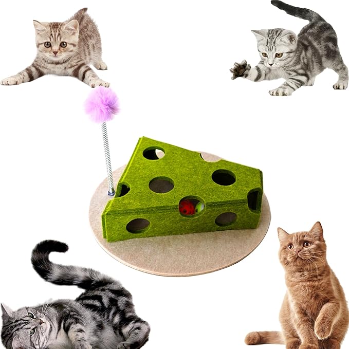 Cat Scratch Pad Toy with Ball Felt Cat for Indoor Cats (Green No. 3)