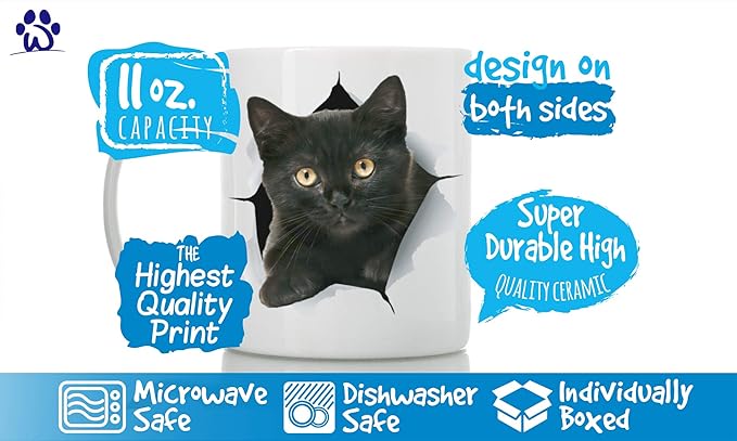 Funny Black Kitten Coffee Mug - Ceramic Funny Cat Mug - Perfect Cat Lover Gift - Cute Novelty Coffee Mug Present - Great Birthday or Christmas Surprise for Friend or Coworker, Men and Women (11oz)