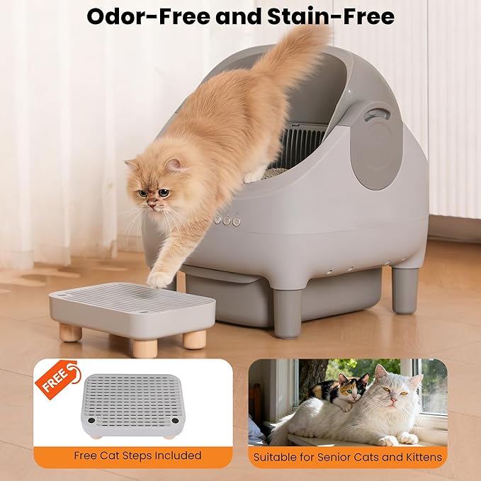Upgraded Automatic cat Litter Box with self-Cleaning, Smart APP Control, Raised Step, Open and Spacious Design, Suitable for Multiple Cats, Combining Health and Cleanliness, with Quiet Operation