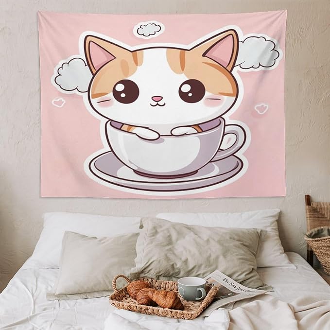 MaSiledy Wall Tapestry Kawaii Cat Tapestry Cat Mom Gifts Tapestry for Bedroom Aesthetic Wall Art Home Decoration for Bedroom Living Room Dorm 60"x80" Tapestries for Bedroom Living Room Dorm
