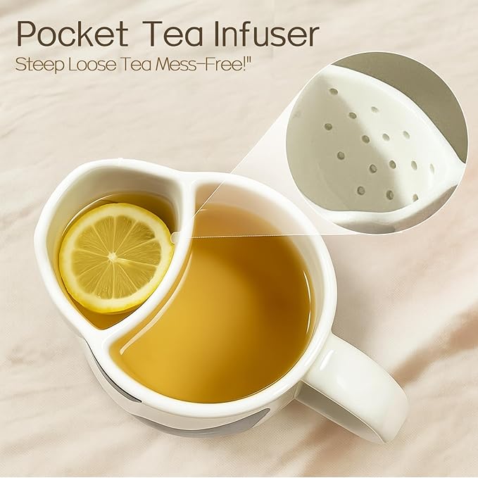 Yuwu 17oz Cat Mug with Tea Bag Holder & Spoon – Cute Ceramic kitty Coffee Cup Gift for Cat Lovers, Women, Girls – Tea Mug for Birthday, Christmas, Valentine’s Day (white)