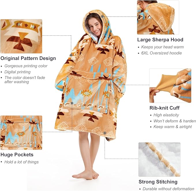 Narecte Cozy Oversized Blanket Hoodie Wearable Blanket Adults Soft Hooded Blanket Hoodie Birthday Gifts for Women Christmas