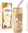 Joeyan Glass Cups with Lids and Straws - 20oz Daisy Iced Coffee Cup, Cute Floral Glass Tumbler for Smoothie Boba Tea, Boho Flower Drinking Glasses, Birthday Mothers Day Gift for Women, Mom, Friend