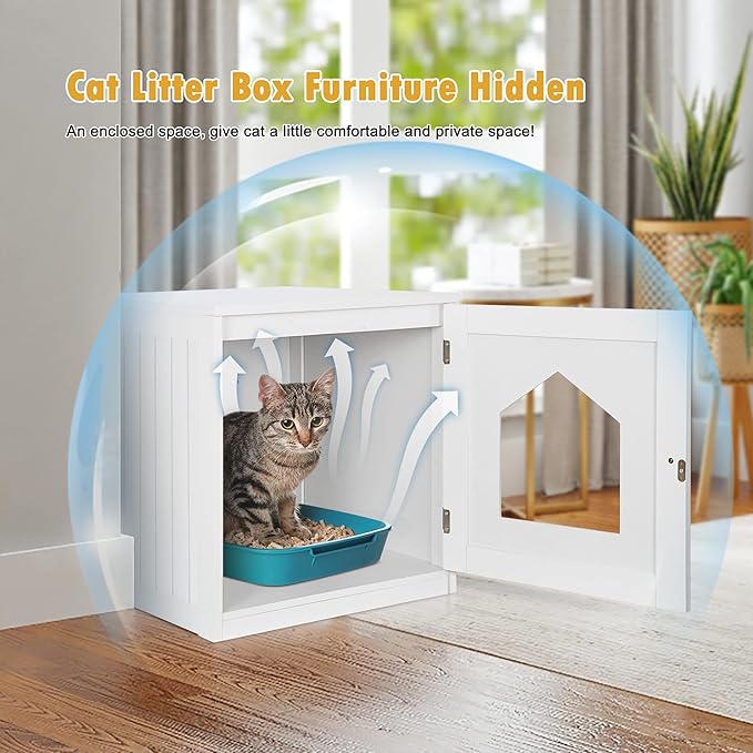 Litter Box Enclosure Cat Litter Box Furniture Hidden Litter Box Furniture Indoor Box Cabinet Cat House Side Table Nightstand (White)