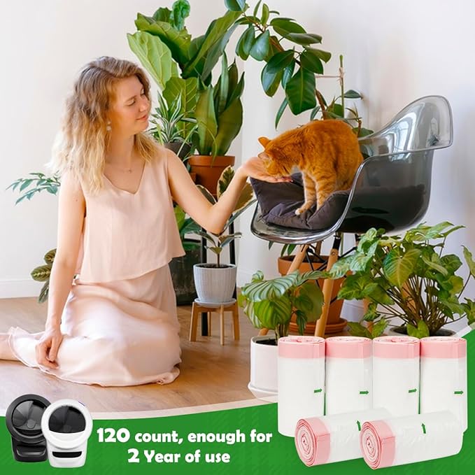 SZEE 120 Pack Automatic Litter Box Waste Bags, Drawstring Litter Box Liners