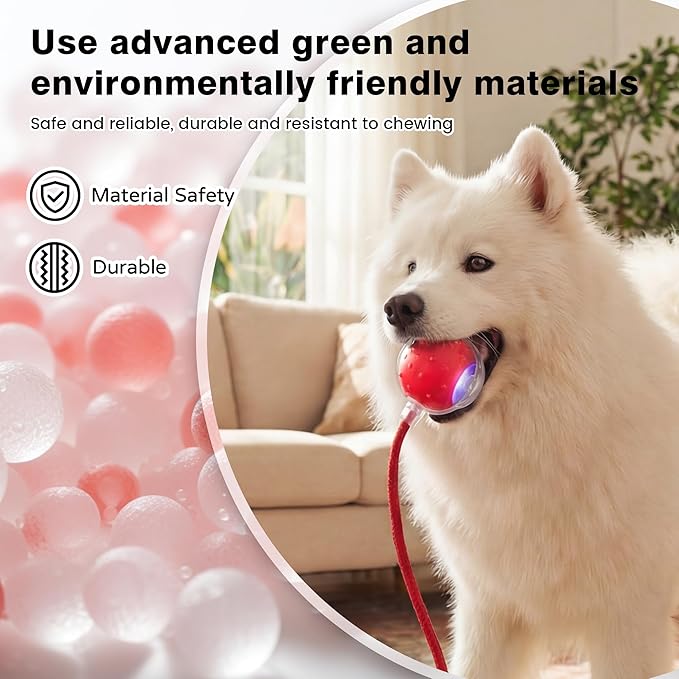 ZUAMEGUPetToy, Interactive Cat & Dog Ball Toy with Bird Sounds, Rechargeable 360° Smart Auto-Rolling Electric Pet Ball Toy (with Leash), Suitable for Indoor & Outdoor Use (Red)