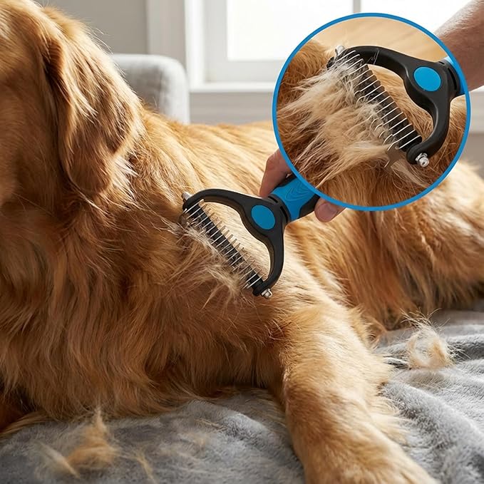 4PCS Self Cleaning Slicker Brush, Pet Grooming Rake, Bath Brush & Massage Brush for Short/Long Haired Dogs, Cats & Horses, Pet Grooming Deshedding Tools - Pet Supplies (Blue Black)