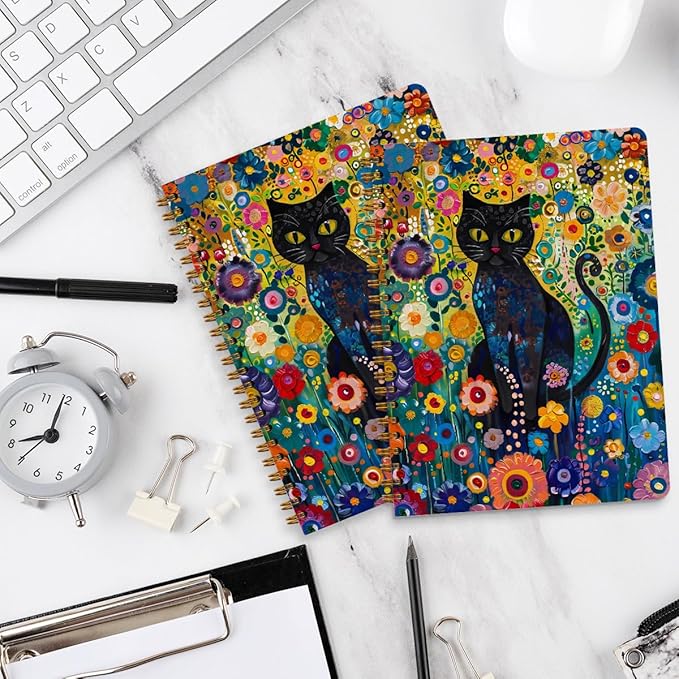 2 Packs Cat Spiral Notebook Aesthetic College Ruled Journaling Notebooks Cat Themed Gifts for Women Teacher Educator Cute Hardcover Notebook Journals for Writing Classroom Office Home Supplies