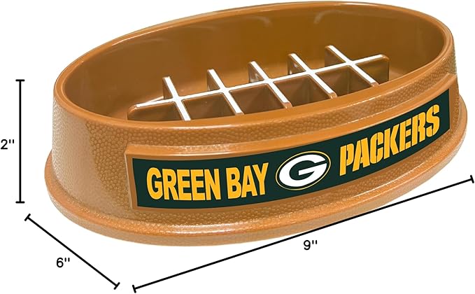 NFL Super-Bowl Green Bay Packers Slow Feeder Dog & Cat Bowl. Football Design for Healthy Digestion. Non-Slip for Large & Small Pets