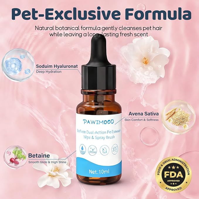 No-Rinse Pet Shampoo & Conditioner Essence for Cats | Includes Fine Mist Spray Bottle (60ml/2oz) to Nourish & Shine | Conditioning Formula Soothes Skin, Dilute Before Use,Pomegranate Scent,0.34oz*2