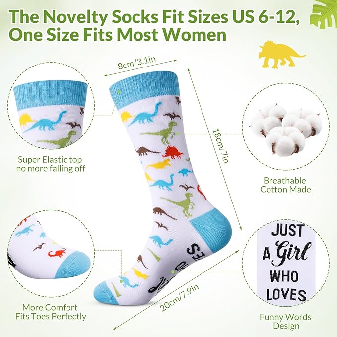Funnymoom 2 Pack Cute Dinosaur Gifts Set Skinny Tumbler 20 oz Travel Coffee Mug Novelty Cute Animals Socks, Christmas Birthday Party Gifts for Dinosaur Themed