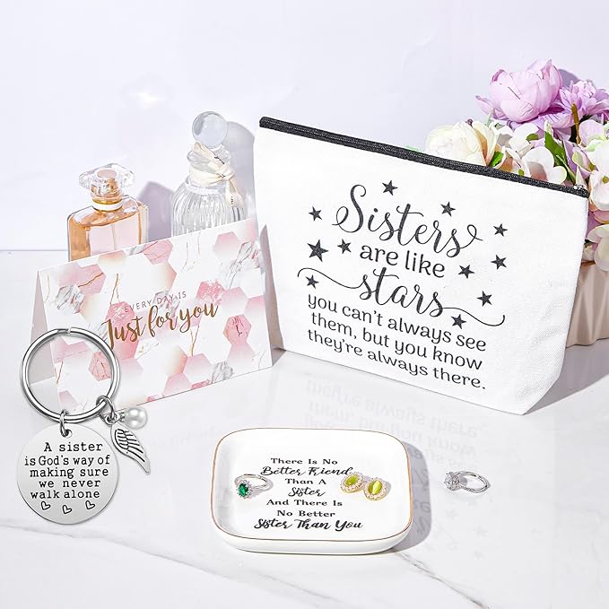 PUDDING CABIN Sister Gifts Basket, Mothers Day Gift for Sister Jewelry Dish Set, Birthday Gift for Women, Little Sisters, Big Sisters Gifts