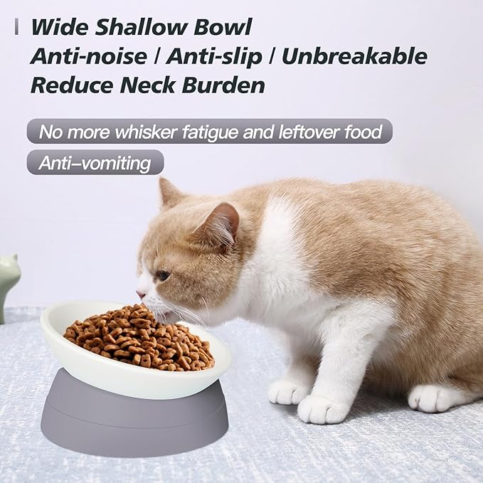 Ravitat 4Pcs Elevated Cat Food Bowl - Adjustable, Anti-Slip & Anti-Noise, Protects Pet's Spine, Thickened Plastic, 17 Oz