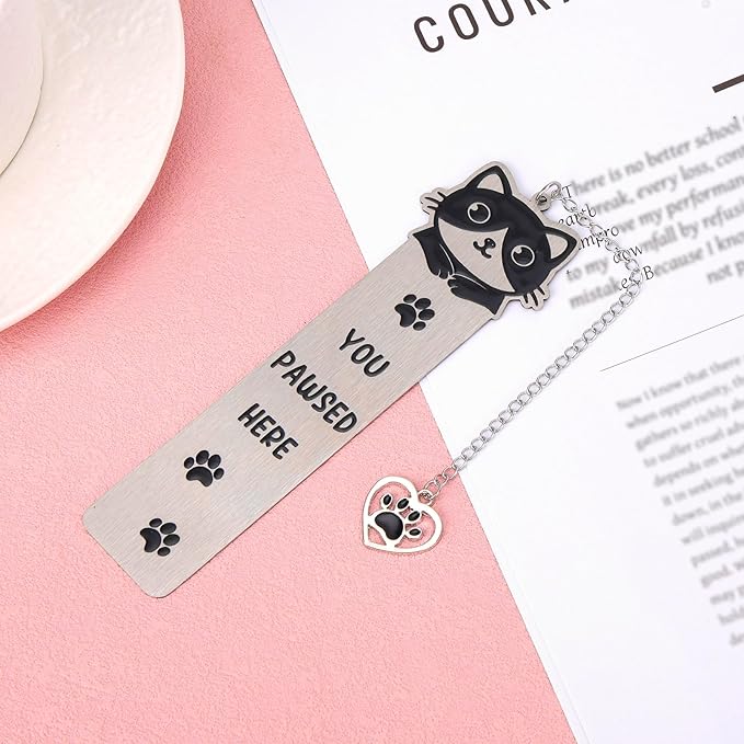 Cute Cat Bookmark, Zinc Alloy Kitten Paw Print Bookmarks Reading Gifts for Cat Lovers Funny Black Kitten Book Marks Animal Bookmark Gifts Book Accessories for Reading (Style C)