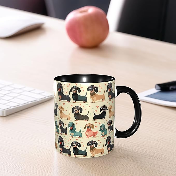 Dachshund Coffee Mug Funny Ceramic Tea Cup Novelty Presents for Women Men Home and Office Birthday Microwave Dishwasher Safe 11oz