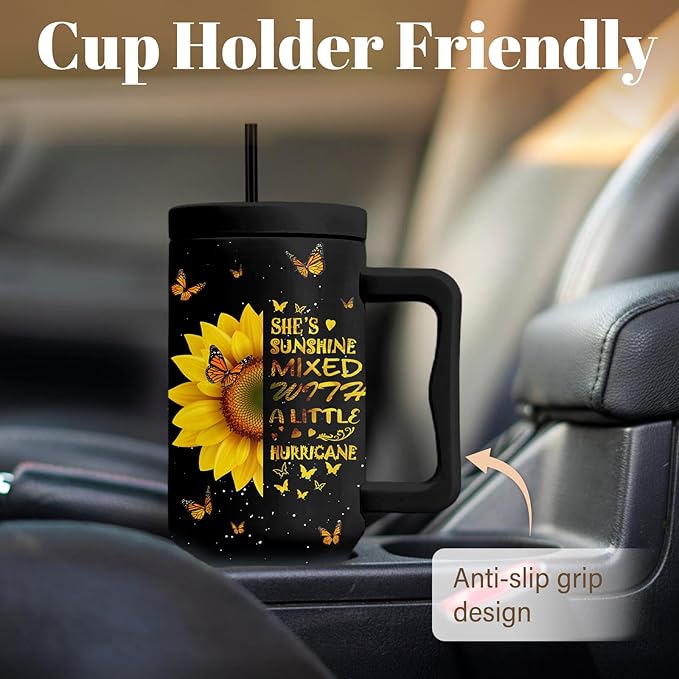 Sunflower Gifts For Women, Positive Tumbler With Handle 40 Oz, Sunflower Tumbler For Women Sister Best Friends, Christmas Gifts, Christmas Travel Coffee Insulated Cup