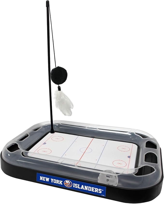 Pets First 5-in-1 NHL New York Islanders Hockey Field Cat Scratcher Toy with Interactive Cat Ball Bell
