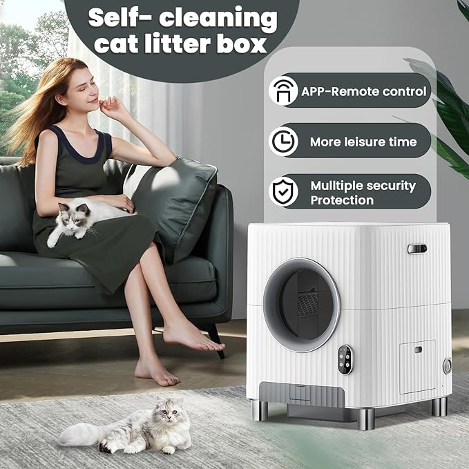 Upgraded Charmkit Self Cleaning Cat Litter Box With Electric Entrance Door, Video Monitor, Anti-Pinch, and Odor-Removal for Multiple Cats