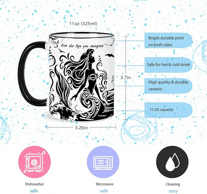 Mermaid Coffee Mug 11 Oz Mothers Day Birthday Gifts for Women, Black and White Mugs, Birthday Gift for Women Friendship, Mermaid Coffee Cup Adult Gifts for Friends, Mom, Grandma