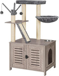 HOOBRO Cat Tree with Litter Box Enclosure, 44" Tall Wooden Cat Tower with Scratching Posts, Cat Hammock, Hidden Litter Box Furniture, All-in-One Indoor Cat Condo, Greige BG48MZ03