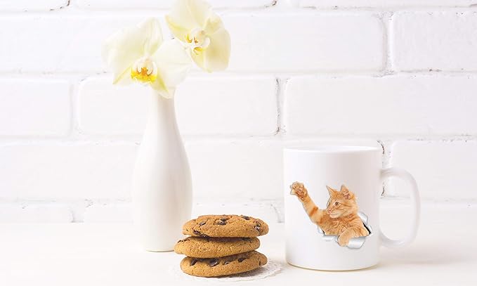 Winston & Bear Playing Ginger Cat Mug - Orange Tabby Ceramic Coffee Mug Gift for Cat Lovers (11oz)