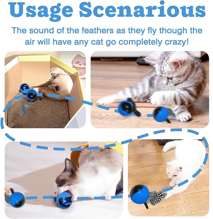Moving Ball Cat Toys with Feather Tail, Rechargeable 2025 New Interactive Toy with Remote Control for Indoor Cats Exercise, Smart Interactive Kitten Rolling Ball
