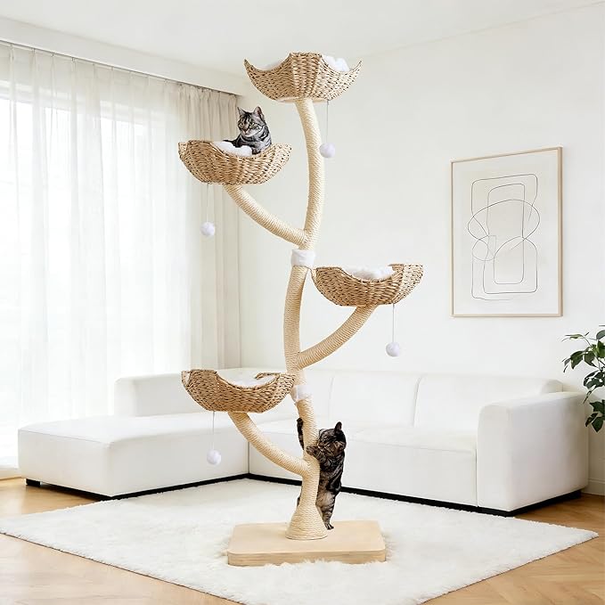 Modern Cat Tree 73" Tall, Scratching Tower for Multiple Small Large Cats with Scratching Post, Multi-Level Luxury Cat Condo
