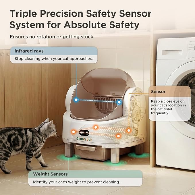 Gimars Open Top Design Self Cleaning Litter Box, Automatic Cat Litter Box for Multiple Cats & Senior Cats, App Control with Safety Sensors, Low Odor, Includes Trash Bags & Litter Mat