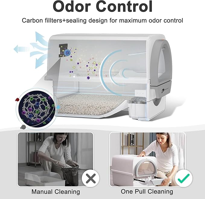 Self-Cleaning Cat Litter Box for Large and Multiple Cats,Semi-Automatic Cleaning Litter Box,Odor Control,Pull and Scoop,Lid Design,Easy to Clean,No semll,Large Capacity Kitty Litterbox