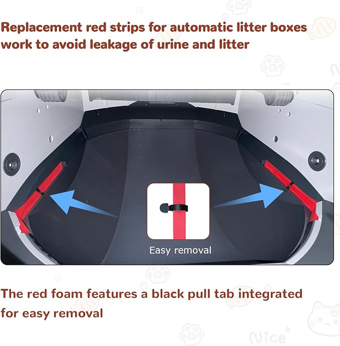 Foams Compatible with Els Pet Litter Box, 6-Pack Red EVA Anti-Spill Strips, Precision Laser-Cut Seal for Self-Cleaning Cat Litter Box to Prevent Litter Spilling