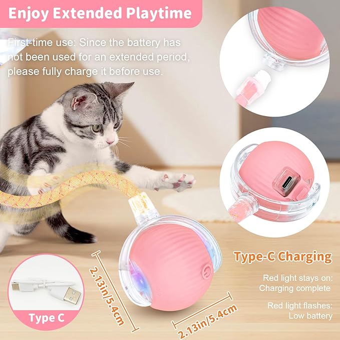 Interactive Cat Toys for Indoor Cats Smart Automatic Ball Rolling for Bored Kitten Pet Upgraded Speedy Moving Chase Dogs Toy Easter Gifts Pink Dragonfly