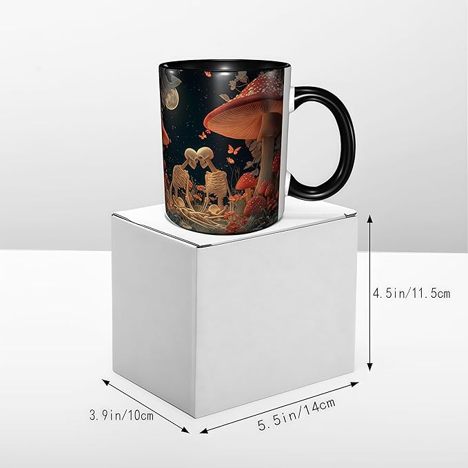 FyLybois Skull Coffee Mug Ceramic Coffee Cup with Handle Microwave Safe for Home or Office Gifts for Women and Men (Mushroom)