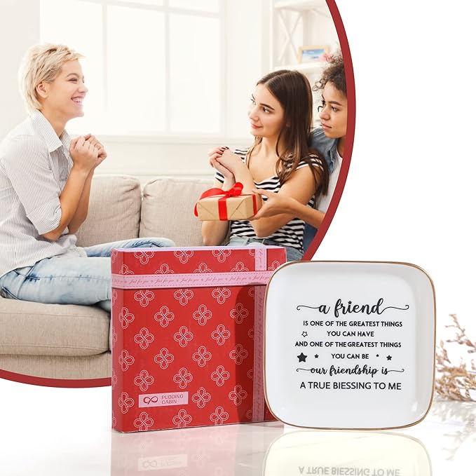 PUDDING CABIN Friend Gifts for Women Jewelry Dish - Our friendship is a true blessing to me - Best Friend Birthday Gifts for Women, Mothers Day Gifts for Friends Female