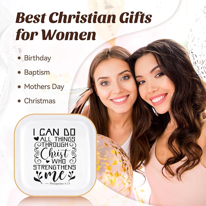 Christian Gifts for Women, Inspirational Religious Gifts for Women, Teenage Girls,Philippians 4:13 Bible Verse Ring Dish, Baptism Confirmation Birthday Mothers Day Chrismas Graduation Gift for Her