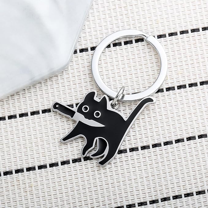Miokkley Cute Black Cat Keychain, Funny Cat Lover Gifts for Women Men, Small Gifts for Mom Dad Cool Stuff Christmas Stocking Stuffers
