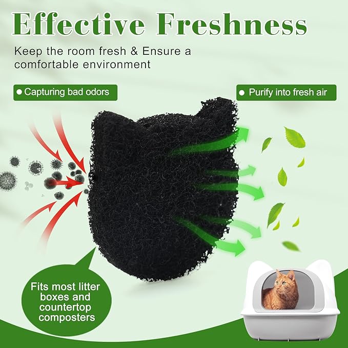 12-Pack Universal Cat Litter Box Carbon Filters – Stick-On Activated Charcoal Odor Absorbing Pads, Compatible with Most Litter Boxes and Pans
