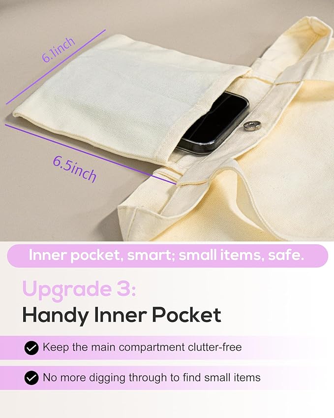 DYALE Canvas Tote Bag Double-Sided Prints with Snap Closure, Cute Tote Bag with Pocket for Shopping, Library, Work, Travel
