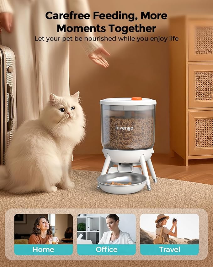 Automatic Cat Feeder, 3L Timed Pet Feeder for Cats & Small Dogs, Dual Power USB & Battery, Clear Hopper, Easy-Clean, Dry Food & Kibble, Up to 6 Meals Daily