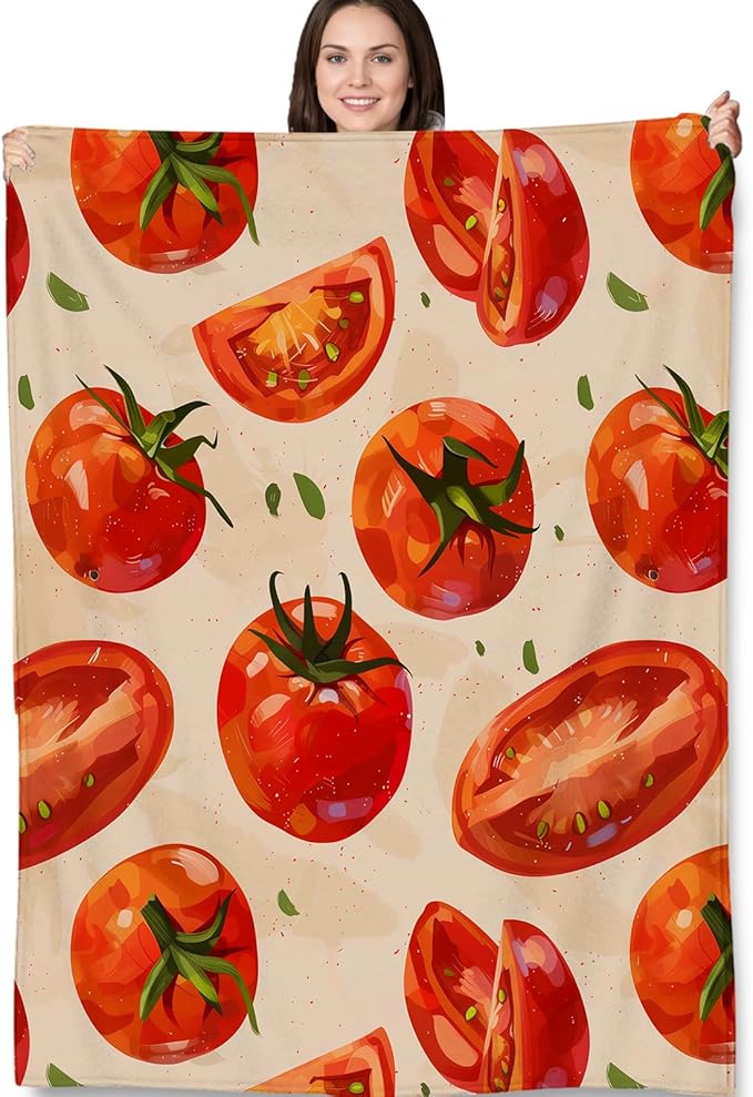 Tomato Blanket Gifts - Tomato Soft Fleece Throw Blankets - Perfect for Kitchen Decor, Gardeners, and Food Lovers - 50x60 Inches