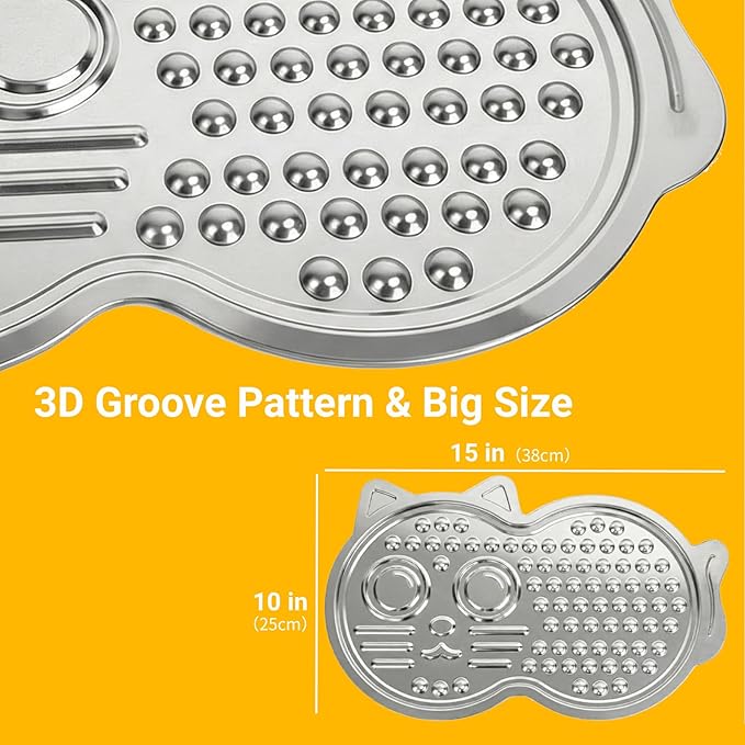 Stainless Steel Lick Mat for Dogs & Cats - 15"×10" Large Metal Dog Licking Mat, Chew Proof Slow Feeder Mat with Suction Cups for Puppy & Cat, Dishwasher Safe, Whisker-Friendly