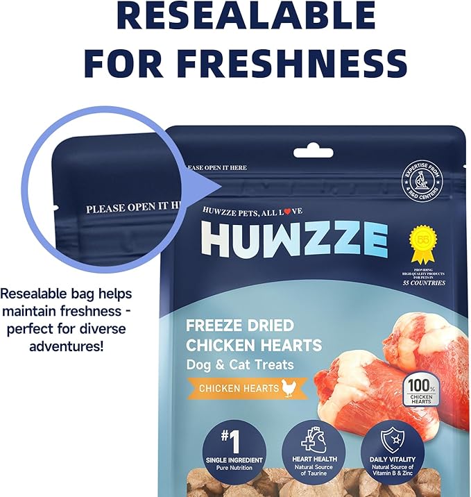 Freeze Dried Chicken Hearts for Dogs and Cats, Single Ingredient, High Protein Training Treats, All Natural Healthy Pet Snacks, Perfect for Picky Eaters, 4.23 oz