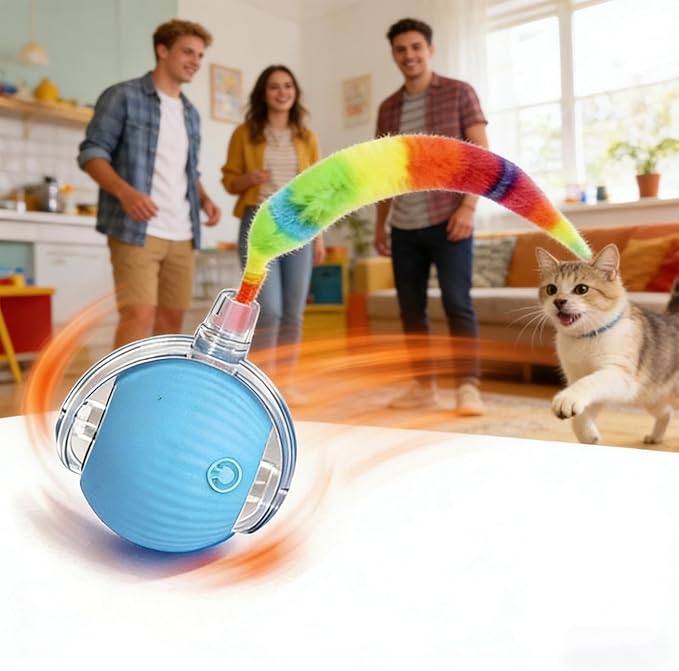 Interactive Cat Toy Ball - Rechargeable Automatic Moving Toy, Interactive Cat Rolling Ball,for Home Apartment Living Room House Balcony Floor Carpet