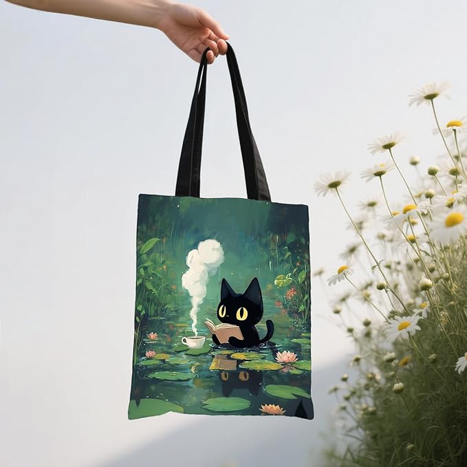 Aesthetic Canvas Tote Bag for Women - with Magnetic Snap Closure & Zipper Inner Pocket Reusable Bag for Shopping
