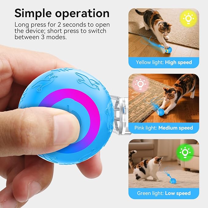 Smart Interactive Cat Dog Toys, Automatic Pet Toys for Bored Indoor Cats and Dogs, Motion Activated, USB Rechargeable, Christmas Pet Birthday Gifts (Blue)