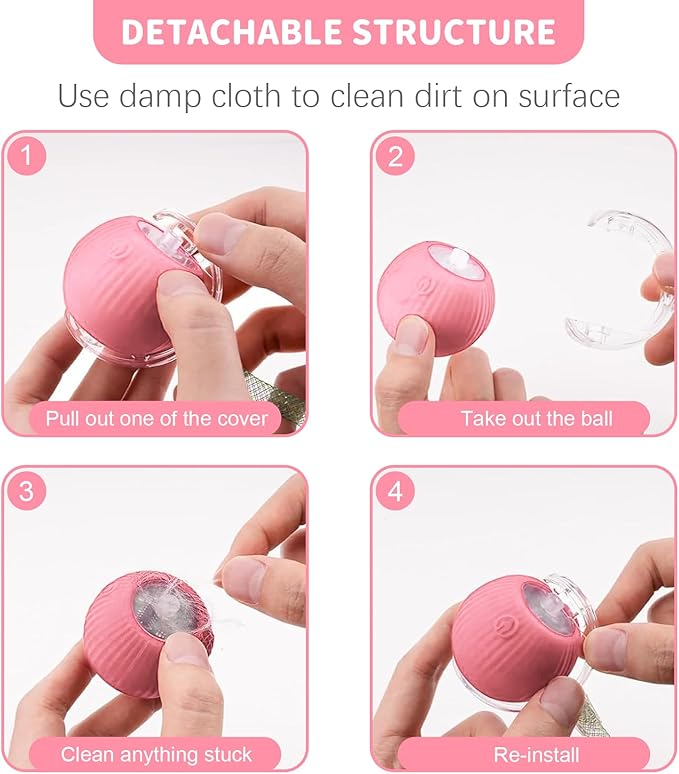 Interactive Cat Toys for Indoor Cats Smart Automatic Ball Rolling for Bored Kitten Pet Upgraded Speedy Moving Chase Dogs Toy Easter Gifts Pink Dragonfly