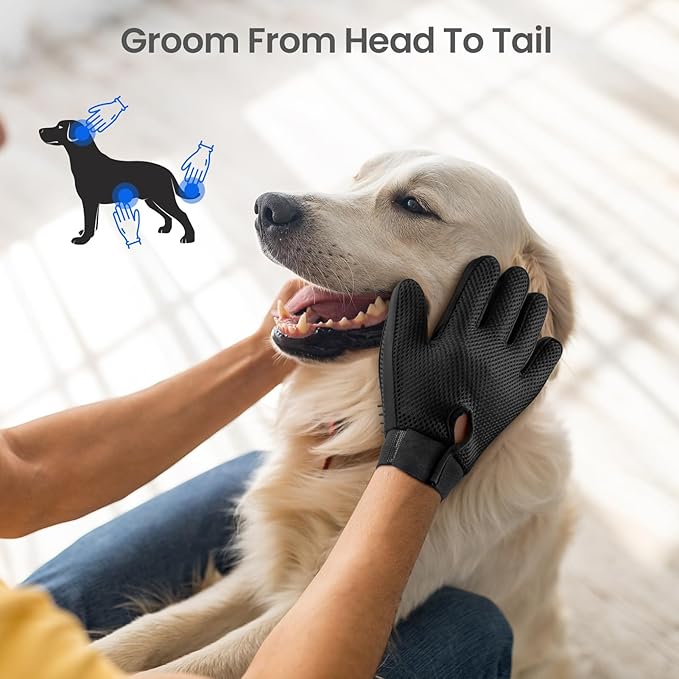 Pet Hair Remover Glove - Gentle Pet Grooming Glove Brush - Deshedding Glove - Massage Mitt with Enhanced Five Finger Design - Perfect for Dogs & Cats with Long & Short Fur - 1 Pack (Right-hand), Black