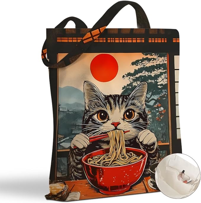 Hanamiya Na Tote Bag with Zipper Pockets, Tote Bag Reusable Shopping Grocery Bags Birthday Gifts for Women, Weekender Bags
