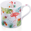 Flamingo Coffee Mug, Pink Flamingo & Tropical Plants Ceramic Mug, 12oz New Bone China Tea Mug, Birthday & Valentine’s Day Gift for Women & Girls, Designed in England by Harvest Green Studio